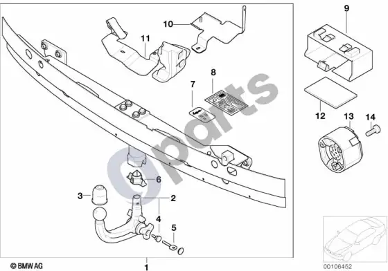 BMW 7 E65 E66 nuimamas vilkimo kablys – schema