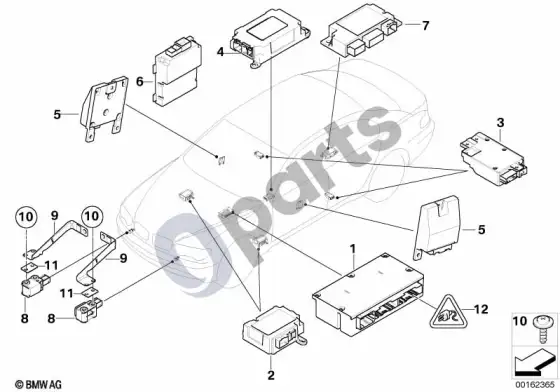 BMW 7 E65 E66 oro pagalvių elektros dalys – schema