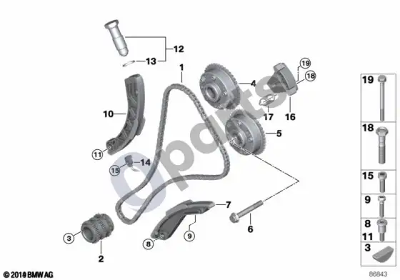 BMW 7 E65 E66 paskirstymo grandinė, cilindrai 7-12 – schema