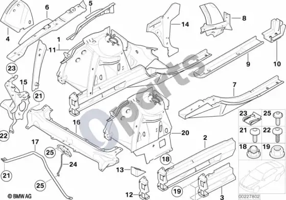 BMW 7 E65 E66 priekinės kėbulo dalys – schema