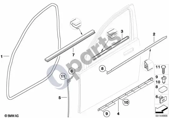 BMW 7 E65 E66 priekinis durų sandariklis – schema