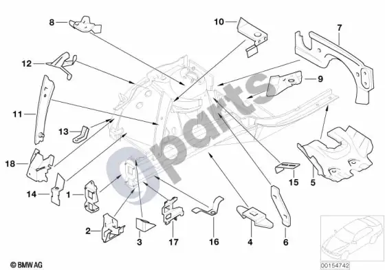 BMW 7 E65 E66 priekinis kėbulo laikiklis, dešinys – schema