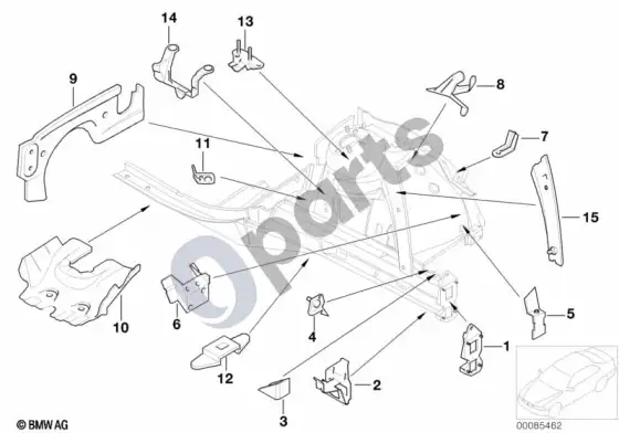 BMW 7 E65 E66 priekinis kėbulo laikiklis, kairys – schema