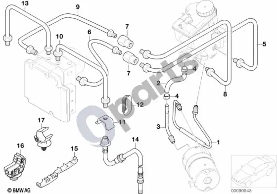 BMW 7 E65 E66 priekinis stabdžių vamzdelis – schema