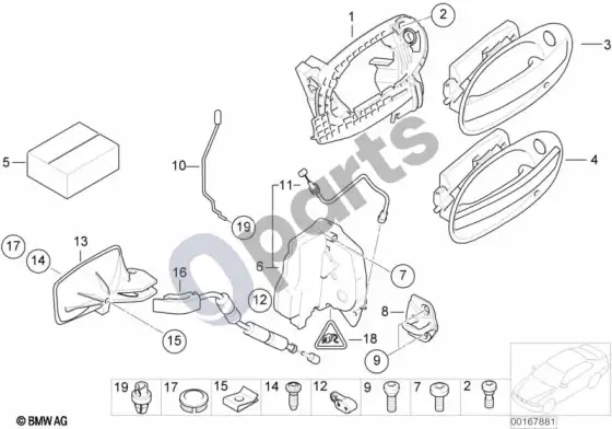 BMW 7 E65 E66 priekinių durų valdymas / durų užraktas – schema