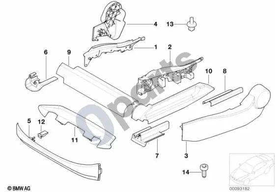 BMW 7 E65 E66 priekinių sėdynių apmušalai – schema