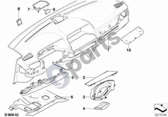 BMW 7 E65 E66 prietaisų skydelio apdailos plokštė – schema