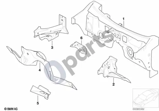 BMW 7 E65 E66 purslų sienelės dalys – schema