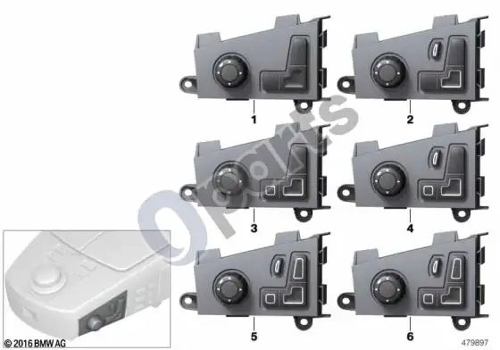 BMW 7 E65 E66 sėdynės reguliavimo jungiklis, priekinis – schema