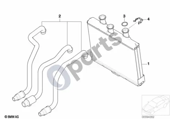 BMW 7 E65 E66 šildytuvo radiatorius, automatinis oro kondicionavimas – schema
