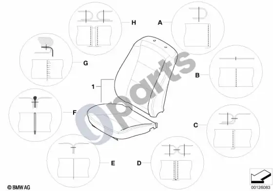 BMW 7 E65 E66 siūlės rūšis, sėdynė – schema