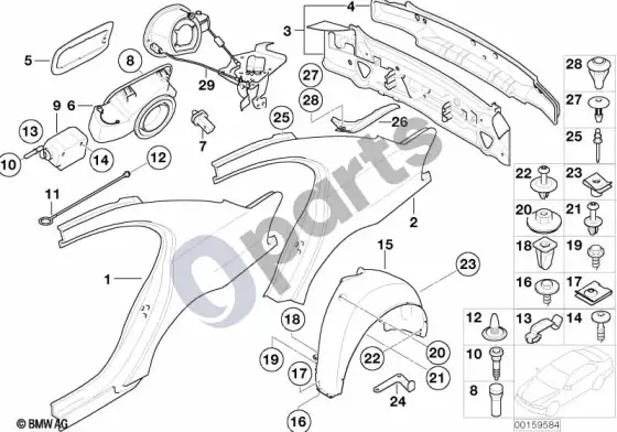 BMW 7 E65 E66 šoninė apdaila/galinė apdaila – schema