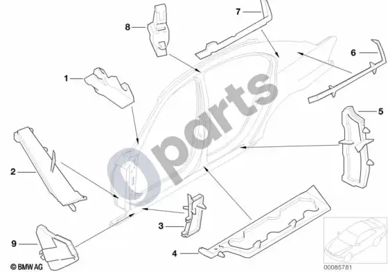 BMW 7 E65 E66 šoninio rėmo ertmių izoliacija – schema