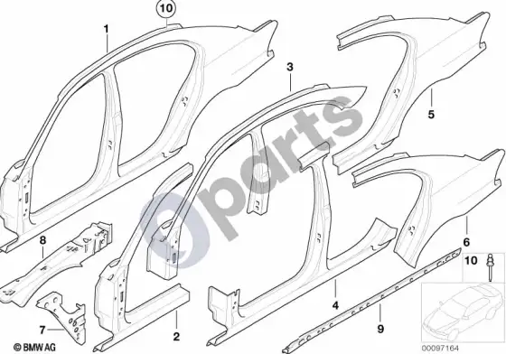 BMW 7 E65 E66 šoninis rėmas – schema