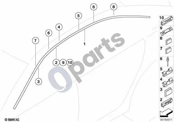 BMW 7 E65 E66 stogo apdailos profilis / stogo bėgelis – schema