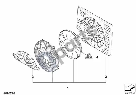 BMW 7 E65 E66 stumiamasis ventiliatorius – schema