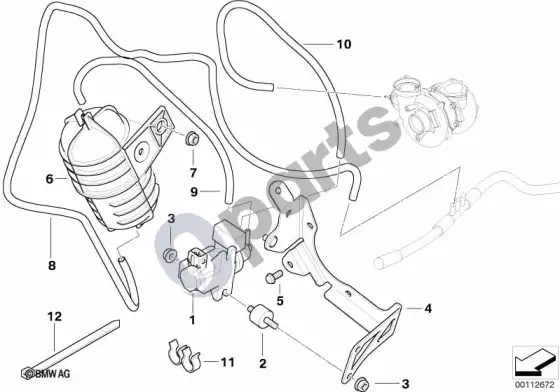 BMW 7 E65 E66 vakuuminis valdymas, išmetamųjų dujų turbokompresorius – schema