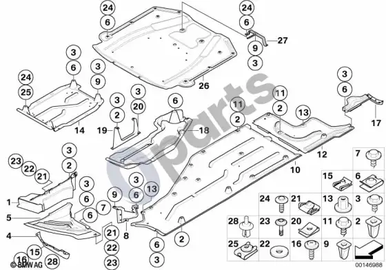 BMW 7 E65 E66 variklio skyriaus/dugno apsauga; ... - 2005.03 – schema
