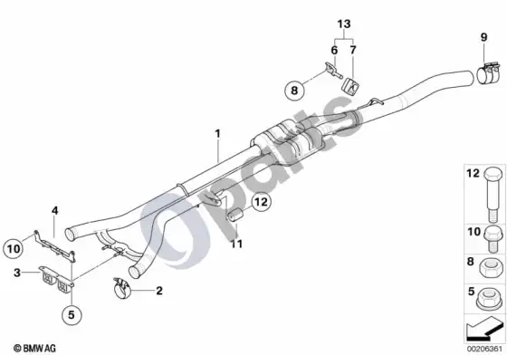 BMW 7 E65 E66 vidurinis duslintuvas – schema