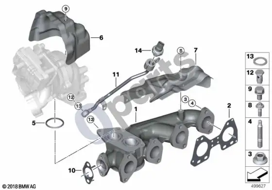 BMW 7 G11 G12 išmetimo kolektorius – schema
