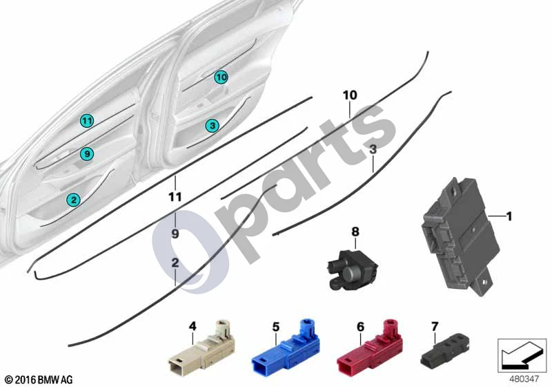 BMW 7 G11 G12 (2015–2022) LED modulis/šviesolaidis/valdymo blokas (G11 725D) schema – pozicija 05: LED modulis