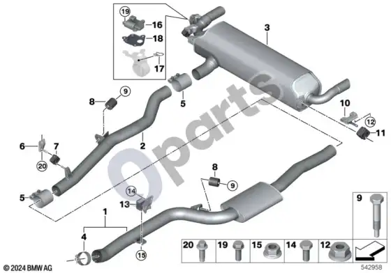 BMW 7 G11 G12 išmetimo sistema, galinė – schema