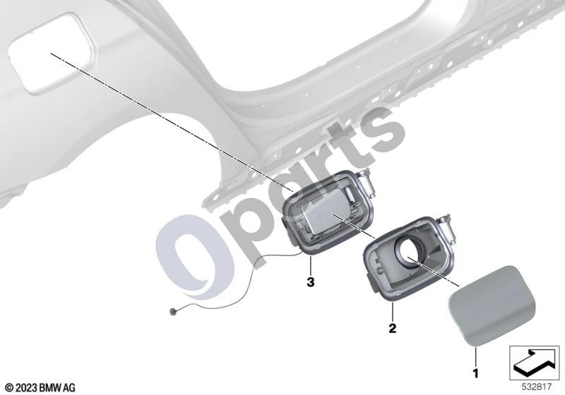 BMW 7 G11 G12 (2015–2022) Įpylimo lemputė schema – pozicija 02: Indo dangtis