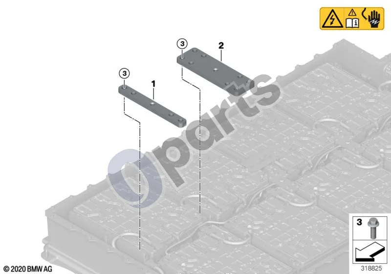 BMW i3 (2013–) Aukštos įtampos akumuliatorius, modulių įtvirtinimas schema – pozicija 01: Modulio sutvirtinimas