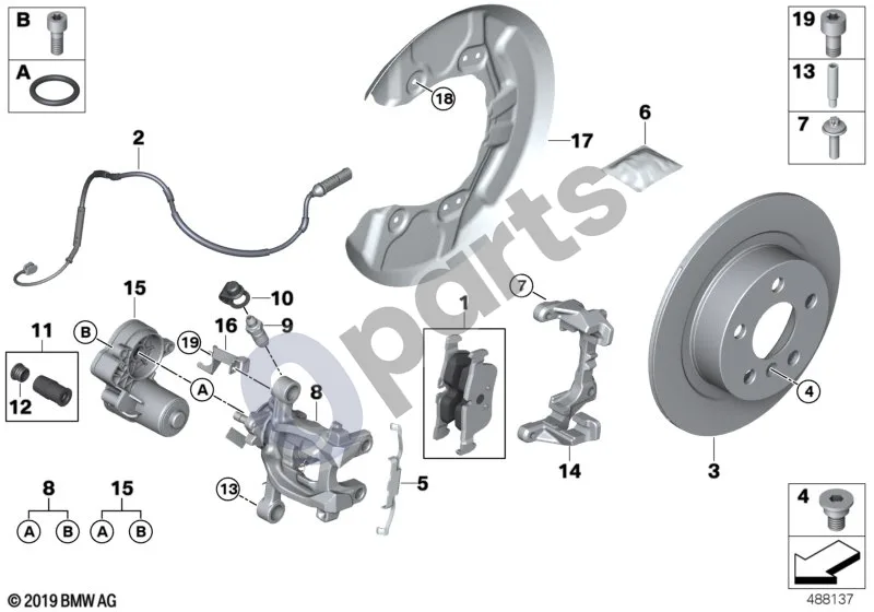 BMW i3 (2013–) Galinis ratų stabdys schema – pozicija 17: Apsauginė plokštė