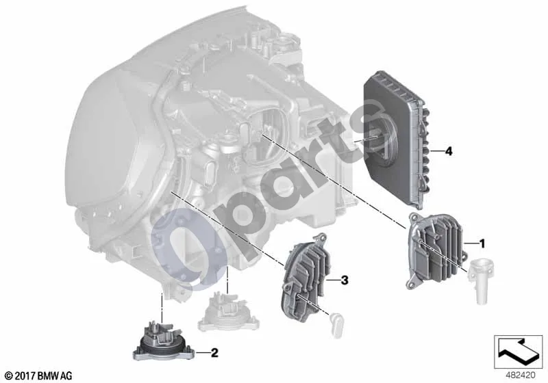 BMW iX3 G08 (2020–) Žibinto elektroniniai komponentai schema – pozicija 01: LED modulis, dienos žibintai, dešinys