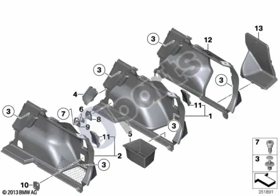 BMW X1 E84 bagažinės apdailos plokštė, dešinė – schema