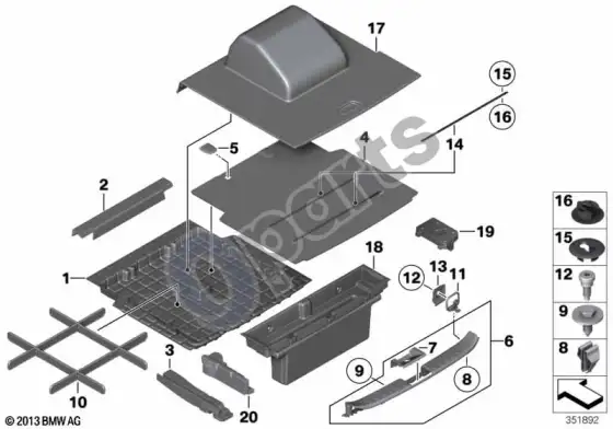 BMW X1 E84 bagažinės grindų apdailos skydelis – schema