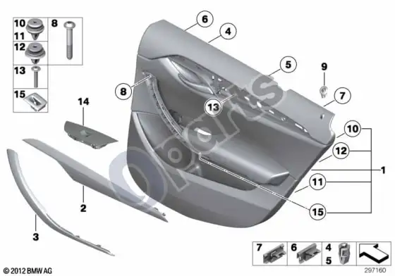 BMW X1 E84 galinė durų apdaila – schema