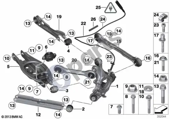 BMW X1 E84 galinės ašies atrama/ratų pakaba – schema