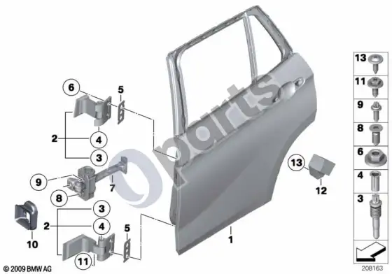 BMW X1 E84 galinės durys – vyris/durų ribotuvas – schema