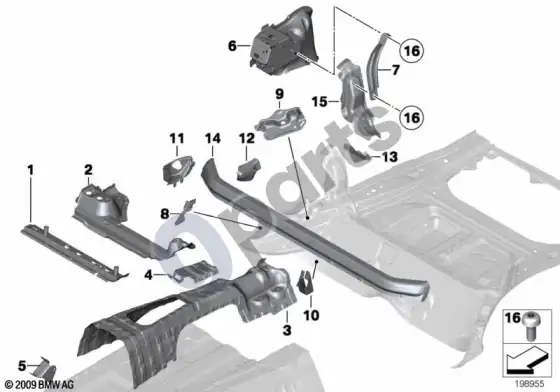 BMW X1 E84 galinės salono grindų dalys – schema