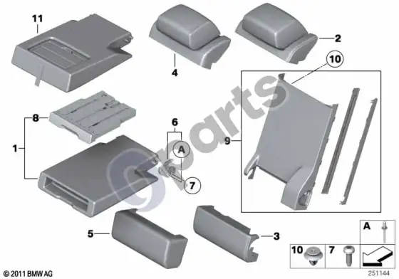 BMW X1 E84 galinės sėdynės vidurinis porankis – schema
