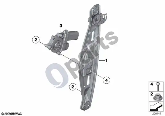 BMW X1 E84 galinis durų stiklo pakėlimo mechanizmas – schema