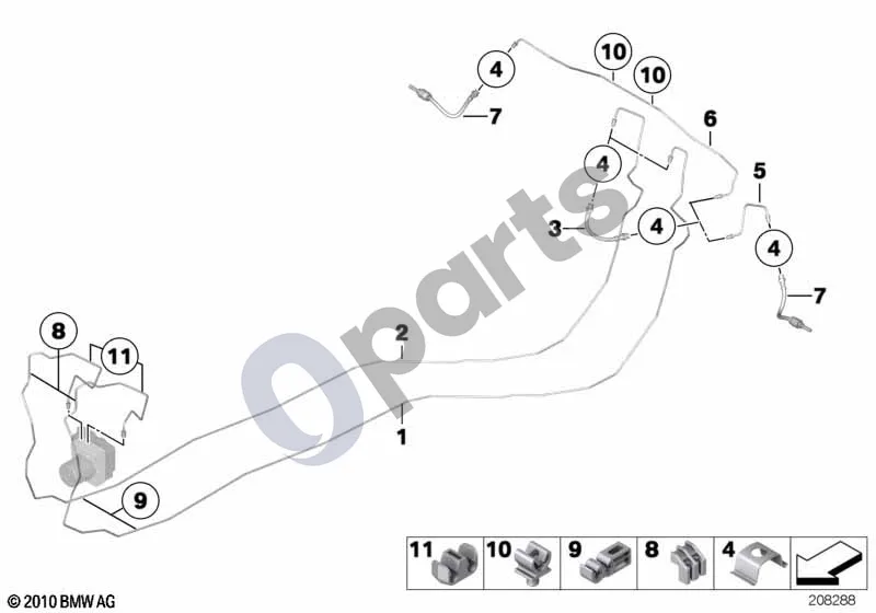 BMW X1 E84 (2009–2015) Galinis stabdžių vamzdelis schema – pozicija 02: Vamzdis