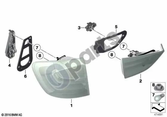 BMW X1 E84 galinis žibintas – schema