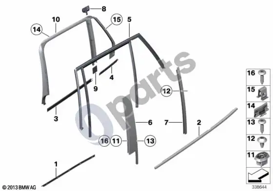 BMW X1 E84 galinių durų apdailos ir sandarikliai – schema