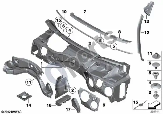 BMW X1 E84 garso izoliacija, priekis – schema