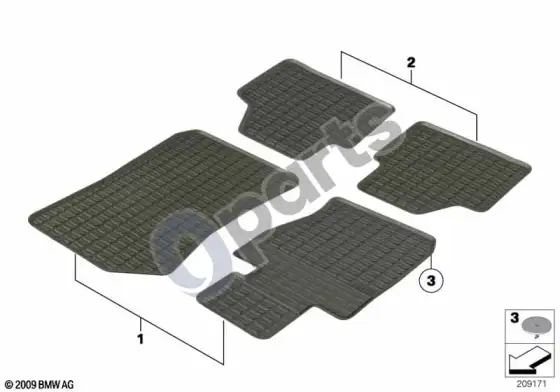 BMW X1 E84 guminiai kilimėliai – schema