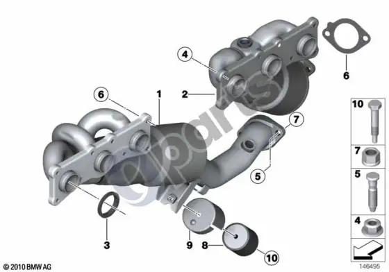 BMW X1 E84 išmetimo kolektorius su katalizatoriumi – schema