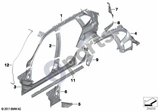 BMW X1 E84 kėbulo šoninio rėmo dalys – schema