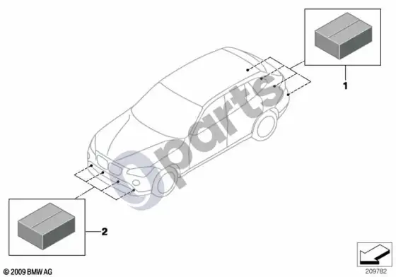 BMW X1 E84 montavimo komplektas, parkavimo atstumo kontrolė – schema