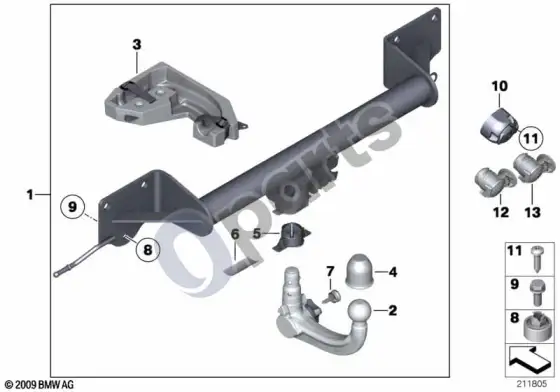 BMW X1 E84 nuimamas vilkimo kablys – schema