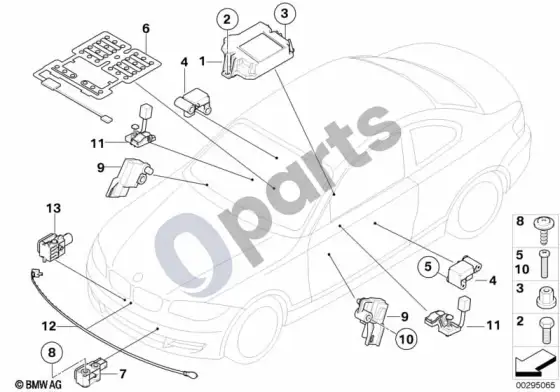 BMW X1 E84 oro pagalvių elektros dalys – schema