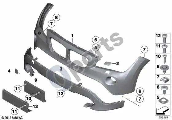 BMW X1 E84 priekinė apdailos plokštė – schema