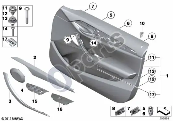 BMW X1 E84 priekinė durų apdailos plokštė – schema